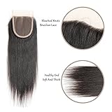 Feibin Unprocessed Brazillian Straight Lace Closure Size 4x4 100% Human Hair Lace Closure Top Straight Closure Natural Color Free Part 10 Inch