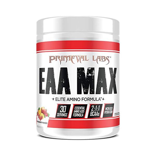 Primeval Labs EAA Max - 30 Servings - Full Essential Amino Acid Profile Drink (Strawberry Mango)