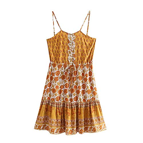 OBERORA Summer Dress for Women Casual Spaghetti Strap Floral Backless Button Up Bohemian Dresses for Women Short