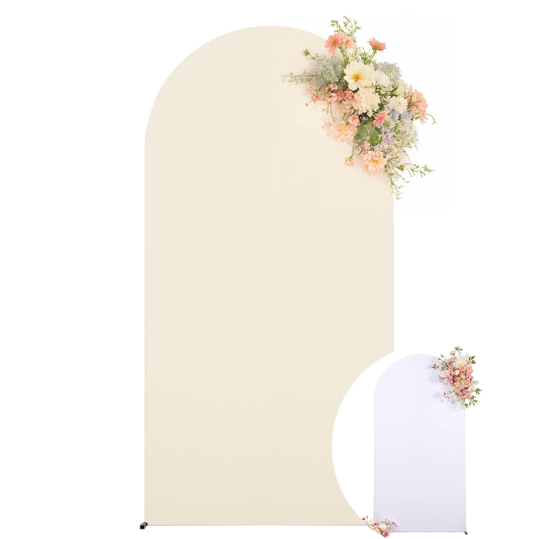 Photo 1 of 6FT Wedding Arch Backdrop Cover, Stretchy Arch Covers Round Top Chiara Backdrop Cover for Wedding Birthday Party Baby Shower Banquet Arch Decor(White+Beige)