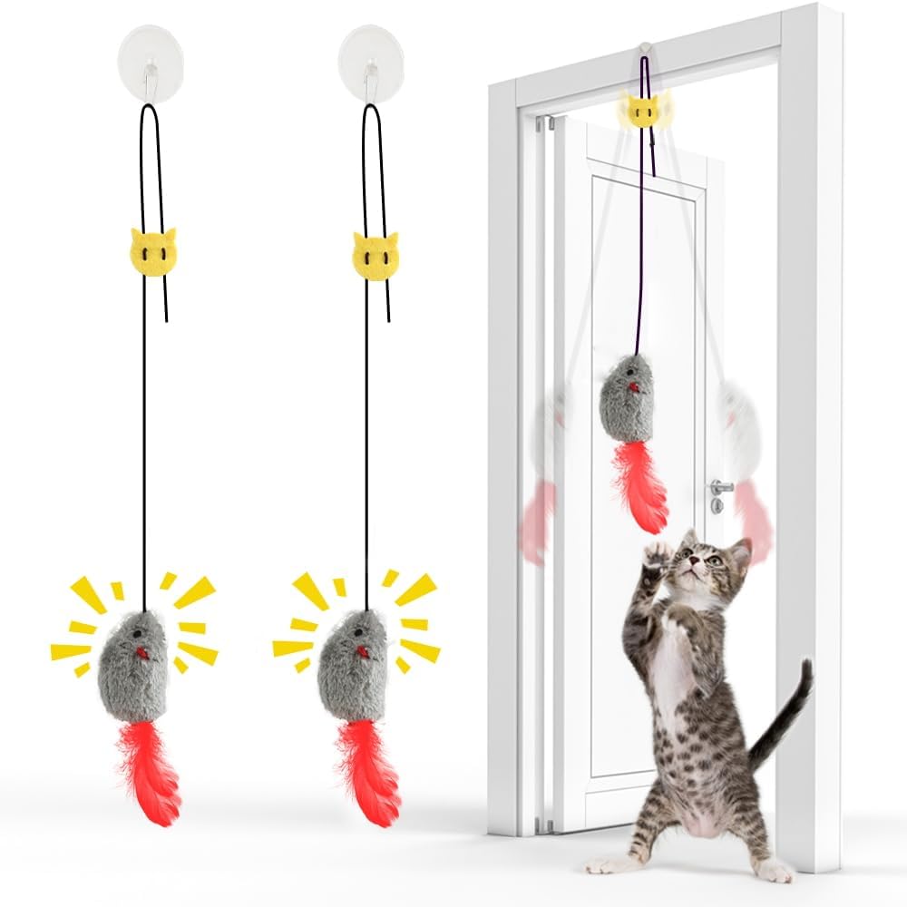 FYNIGO Cat Toys for Indoor Cats 2 Pack Self Play Hanging Mouse Toy