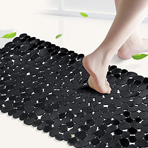 NonSlip Pebble Bathtub Mat Black 16 W x 35 L Inches (for Smooth/Non