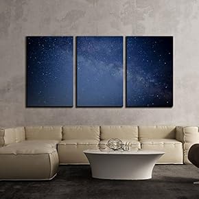 3 Piece Canvas Wall Art - The Galaxy in The Night Sky - Modern Home Art Stretched and Framed Ready to Hang - 16"x24"x3 Panels