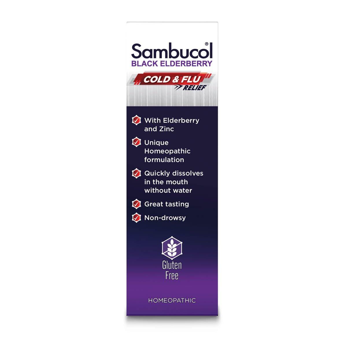 Sambucol Cold and Flu Relief Tablets - Homeopathic Cold Medicine, Cold Remedy for Adults, Black Elderberry for Colds, Zinc Cold Remedy - 60 Count
