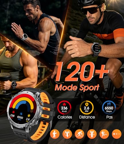 SUNKTA Men's Smart Watch 1400 mAh 20 Days Battery Life Large Battery 1.7 Inch HD Calls Bluetooth Military Smartwatch for iOS Android Heart Rate Monitor/Sleep LED Light, Grey