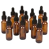 Amber Boston Round Bottles for Essential Oils and Liquids with Black Rubber Bulb Glass Droppers, 15 ml, Pack of 12