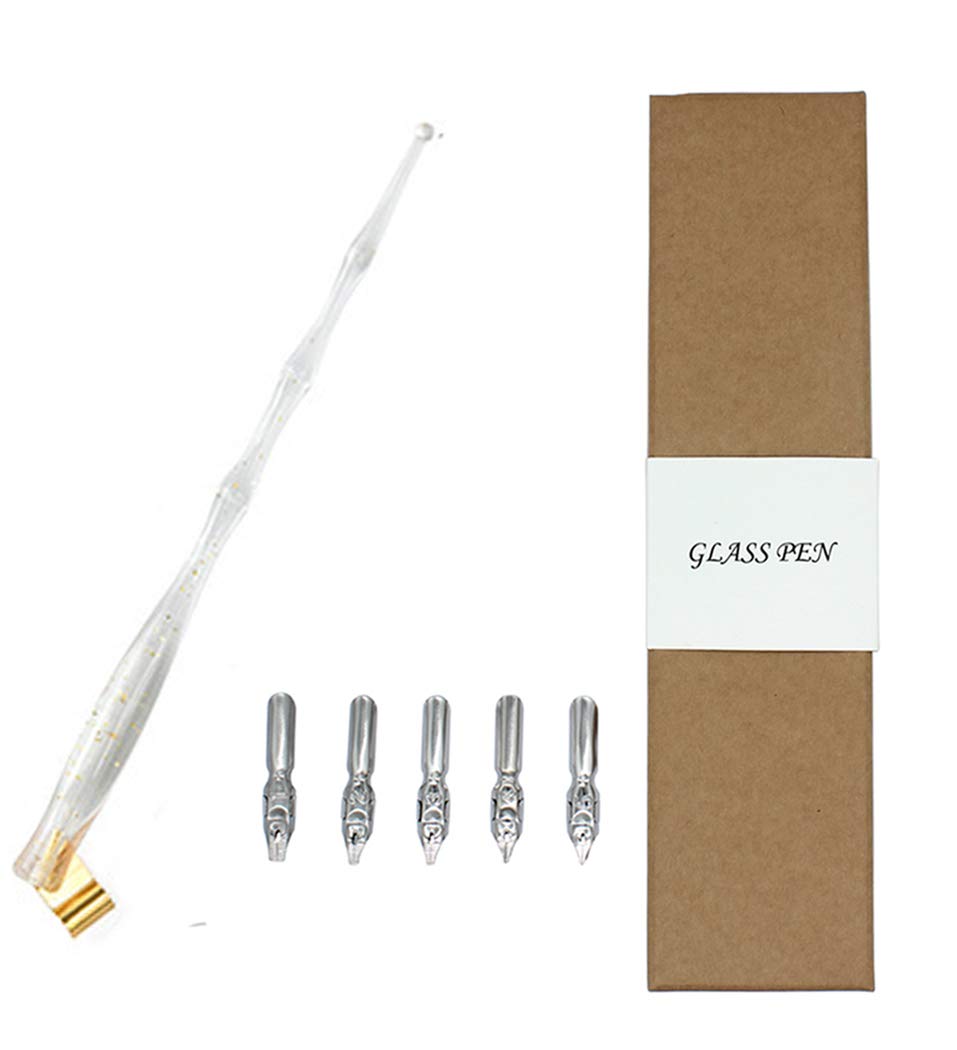 Hillento Resin Calligraphy Nib Pen Point Holder, Oblique English Calligraphy Pen Nib Holder with 5 Flat Nibs, Transparent