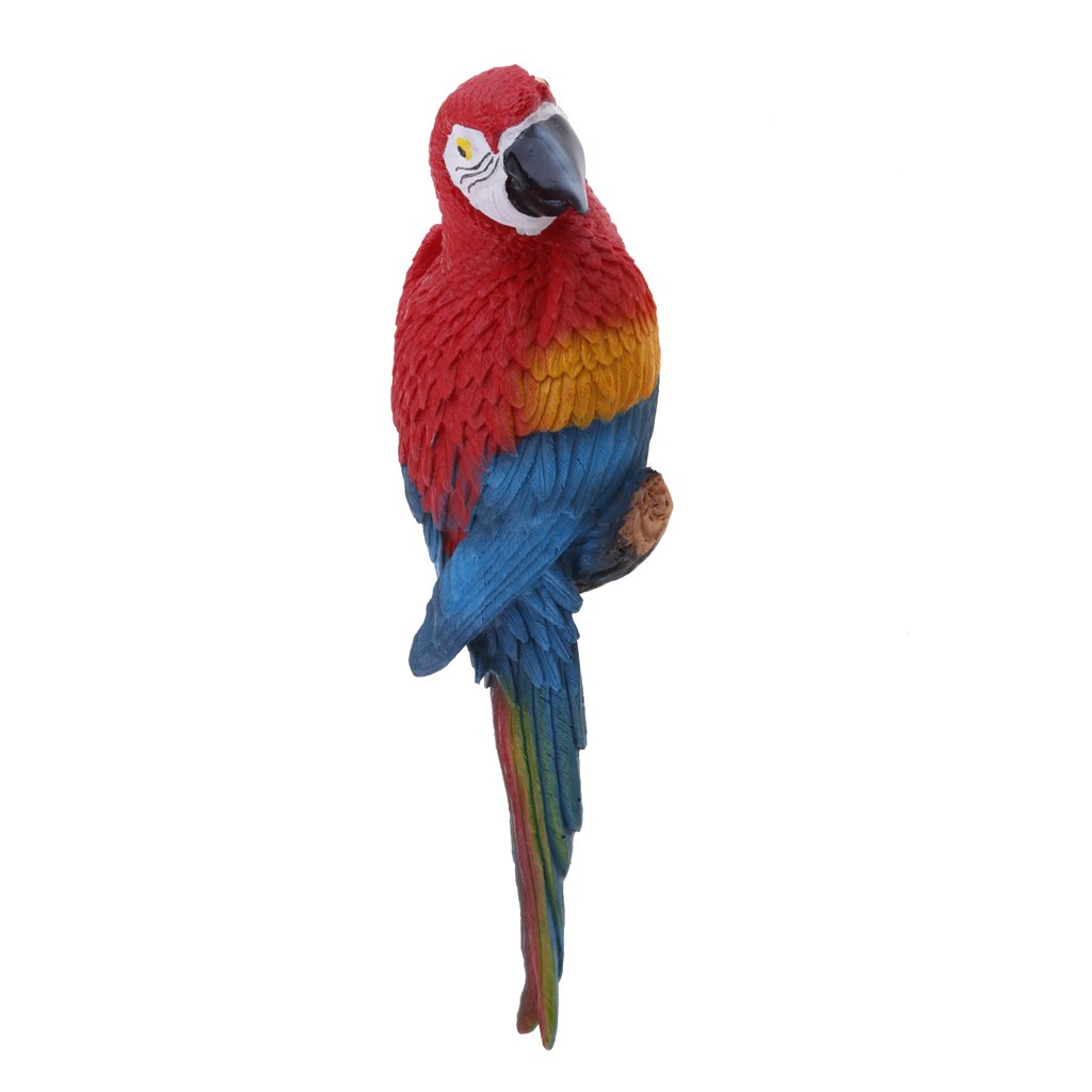 D DOLITY 20 Style Imitation Animal Resin Large Parrot Bird Statue Yard Tree Lawn Ornament Hanging Sculpture Decoration Garden Craft - 31cm Look Right Red