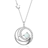 FANCIME Birthstone Necklaces 925 Sterling Silver Moon and Star Pendant Fine Jewelry Birthday Christmas Gifts for Mom Wife Her Daughter, Adjustable Chain 16+2"