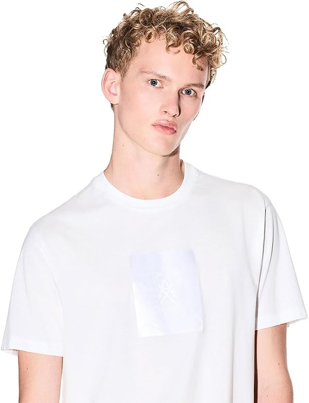One Block Up, Rubbered And Satin Logo T-Shirt, Bianco Sporco, S Uomo