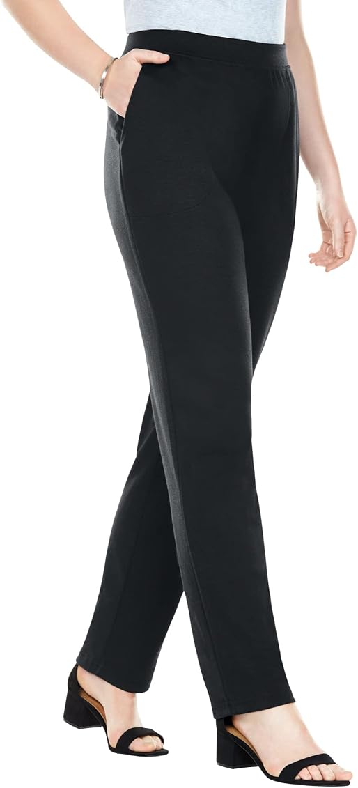 Woman Within Women's Plus Size Straight Leg Ponte Knit Pant - 12 W, Black  at Amazon Women's Clothing store