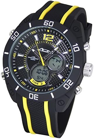 American Design Machine Men's 'Indianapolis' Quartz Stainless Steel and Silicone Sport Watch, Color:Yellow (Model: ADS 4004 YLW)