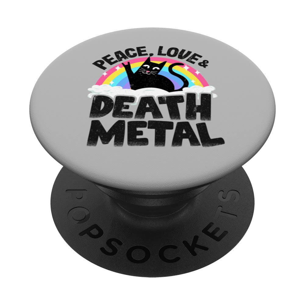 Peace Love & Death Metal Cat Kids Punk Band Metal Rainbow PopSockets Swappable PopGrip