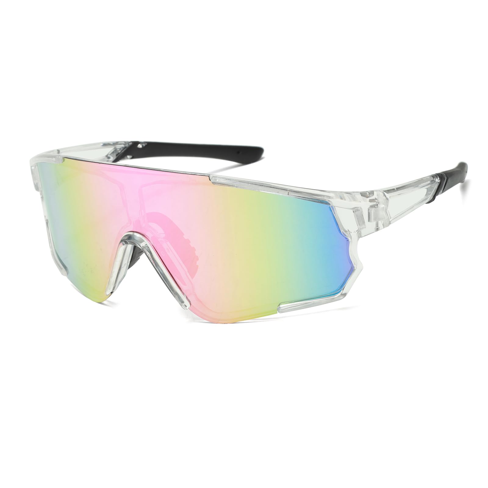 Long Keeper Cycling Sports Sunglasses for Men Women Mountain Bike Glasses Baseball Running Fishing Hiking Glasses (ClearFramePinkLens)