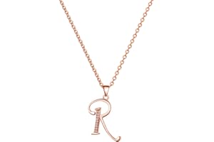 Paialco Jewelry 14K Rose Gold Plating Sterling Silver Initial Alphabet Pendant Necklace 18"
