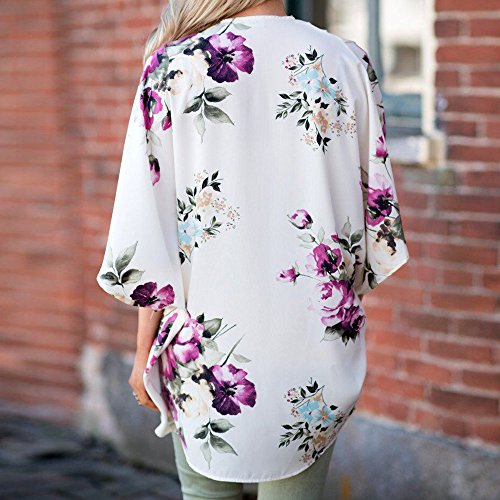 WEUIE Women Blouse Clearance Sale! Women Floral Cover Casual Blouse Tops Loose Kimono Cardigan Capes (L,White )