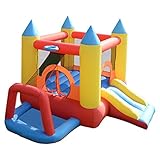 Costzon Inflatable Bounce House, Castle Jumper Slide Mesh Walls, Kids Party Jump Bouncer House w/Net, Carry Bag Without Blower (Slide Bounce)