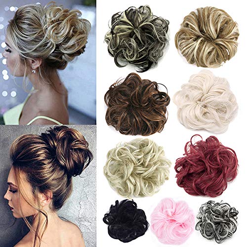 FUT Scrunchy Scrunchie Hair Bun Updo Hairpiece Ponytail Hair Extensions Wavy Curly Messy Hair Bun Extensions Donut Chignons Hair Piece ash blonde