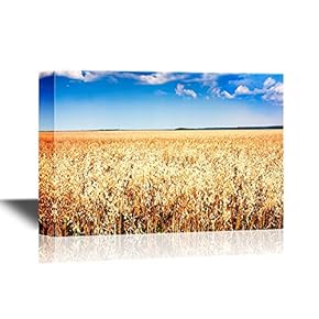 Landscape Canvas Wall Art - Wheat Field Under Blue Sky - Gallery Wrap Modern Home Art | Ready to Hang - 12x18 inches