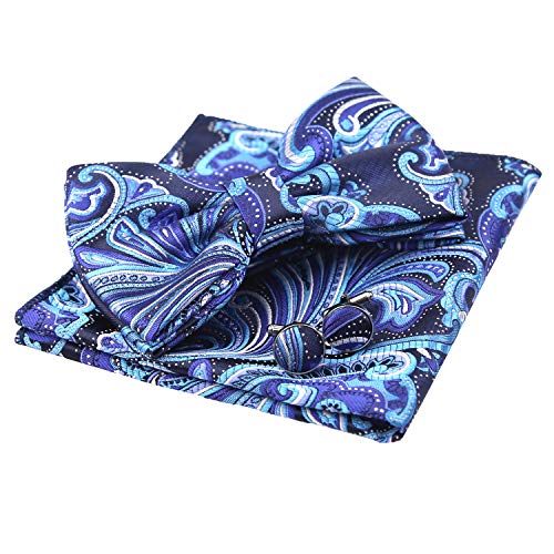 Alizeal Mens Multi-color Floral Pre-tied Bow Tie, Pocket Square and Cufflinks Set, Turquoise+Navy+Purple