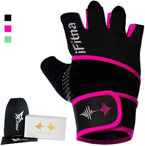 IFITNA Padded Anti-Slip Weight Lifting Gloves with 17.5” Wrist Wraps, Pro Gym Gloves Support for Weightlifting, Cross Training, Gym Workout, Fitness, Bodybuilding, Best for Men &amp; Women(Hot pink, M)