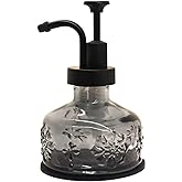 OCTMUSTARD,Glass Soap Dispenser for Kitchen and Bathroom Countertop, Smooth Action Pump Refillable Wash Hand Liquid, Dish Detergent, Farmhouse Style with Cylindrical Shape Shampoo Lotion Pump