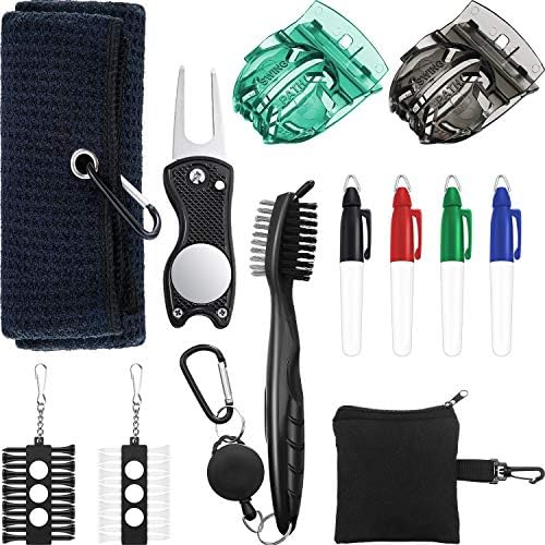 Golf Accessories Gift Set Microfiber Towel Golf Club Groove Brush Divot Repair Tool with Ball Marker, Ball Line Liner Ball Marking Tool Alignment Tool and Golf Tee Holder, Golf Club Cleaning Kit Golf Accessories Gift Set Microfiber Towel Golf Club Groove Brush Divot Repair Tool with Ball Marker, Ball Line Liner Ball Marking Tool Alignment Tool and Golf Tee Holder, Golf Club Cleaning Kit