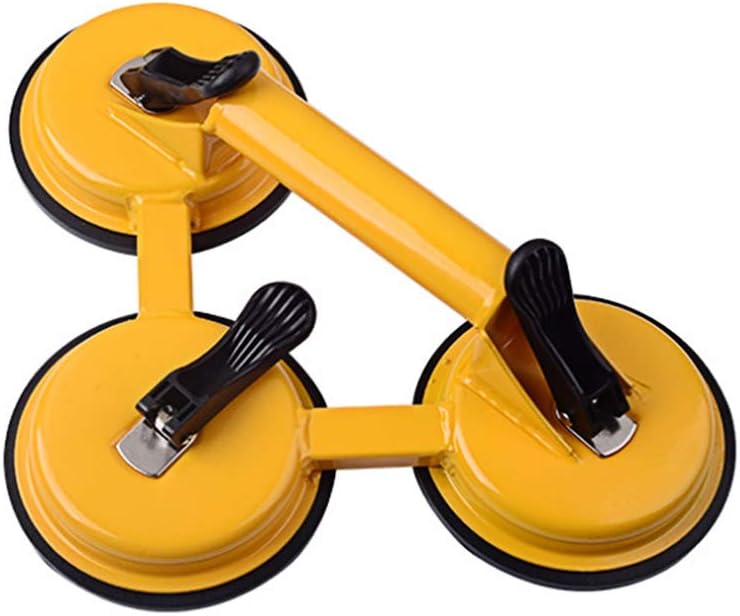 Triple Suction Cup Dent Puller,Heavy Duty 3 Plates Suction Cup Vacuum Sucker,Aluminum Handle Lifter for Tiles,Glass,Granite,155Kg Suction Power(Yellow)