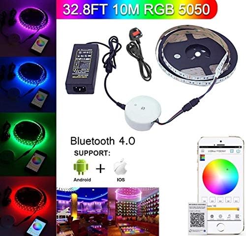 Bluetooth LED Strip Lights, LEHOU 32.8ft/10M Led Music Light 5050 600Leds RGB Led Ribbon with 24V/6A Power Supply for iOS/Android Smartphone APP Controlled for Home Party Holiday Decoration