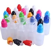 NANSHINE 30ML x 20 LDPE Plastic Dropper Bottles Empty Squeeze Liquid Eye Dripper Containers with Cap (Bottles + Mixing Color Caps + Tips+ Label)