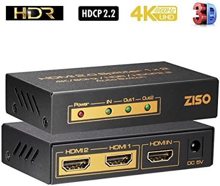 ZISO 4K HDMI 2.0 Splitter 1 In 2 Out 4K 60Hz 4:4:4 HDR HDPC2.2 with bandwidth up to 18Gbps（HD-SP2A）