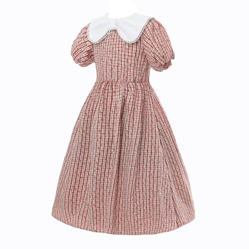 Girls Pioneer Prairie Dress Costume Set - Blue Plaid Floral With Apron & Bonnet (3-Piece)