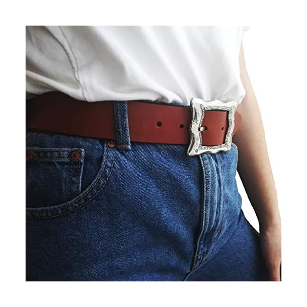 almela - Cinturón Mujer - Piel legítima - 4 cm de ancho - Cuero - Hebilla plata vieja Vintage - Vaqueros, Vestidos… | DeHippies.com