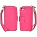 Pooqdo (TM) 2015 Newest Magnetic Zip Flip Wallet Leather Card Case Cover for Iphone 5 5g 5s (Hot Pink)