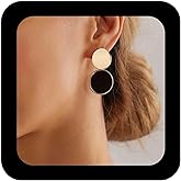 Erimberate Bohemian Enamel Disc Dangle Earrings Gold Metal Coin Stud Earrings Black Acrylic Circle Drop Earrings Minimalist Round Black Disc Coin Earrings Jewelry for Women