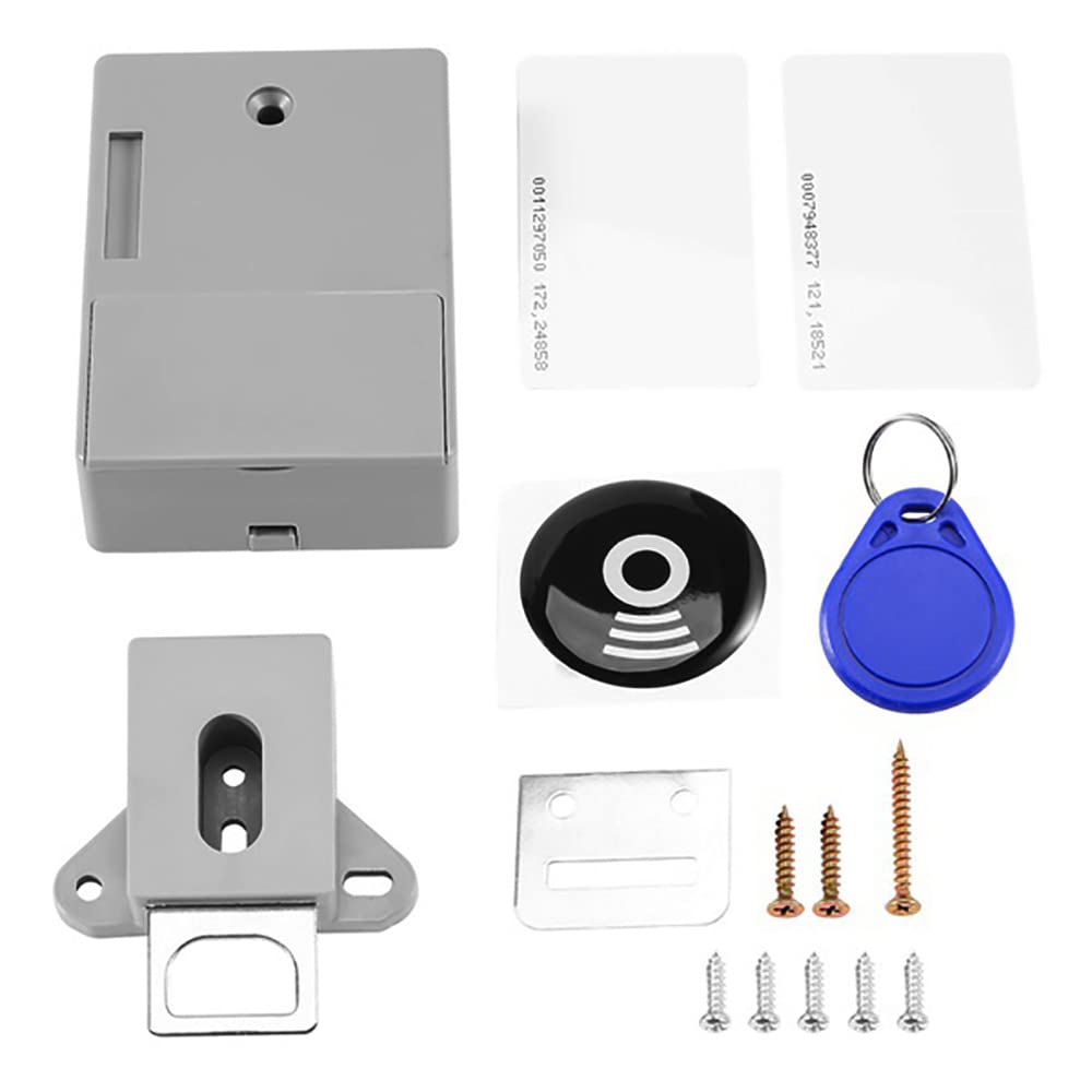 Liseng Hidden RFID Electronic Lock Kit, Free Opening Intelligent Sensor Cabinet Lock Digital Dark Lock for Two Door Cabinets Drawer (Grey)