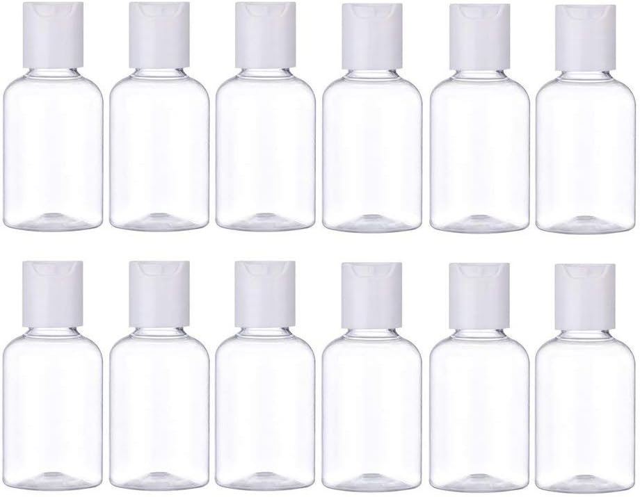 Pack of 12 50 ml Clear Travel Bottles Set Empty Transparent Plastic Travel Toiletries Liquid Containers Bottle for…