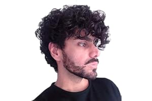 Baruisi Short Curly Mens Black Wig Fluffy Synthetic Cosplay Halloween Hair Wig for Men