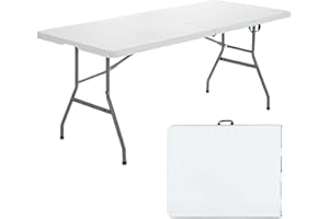 GLACER Nightcore, White 6', Indoor Outdoor Utility Portable Picnic Party Dining Camp Rounded Corners & Handle, Plastic HDPE Folding Table