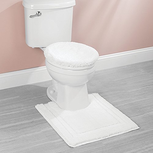 mDesign mDesign Soft Microfiber Polyester Bathroom Spa Rug Set - Water Absorbent, Machine Washable â€“ Includes Plush Non-Slip Rectangular Accent Rug, Contour Mat, Toilet Lid Cover- Set of 3, Pure White