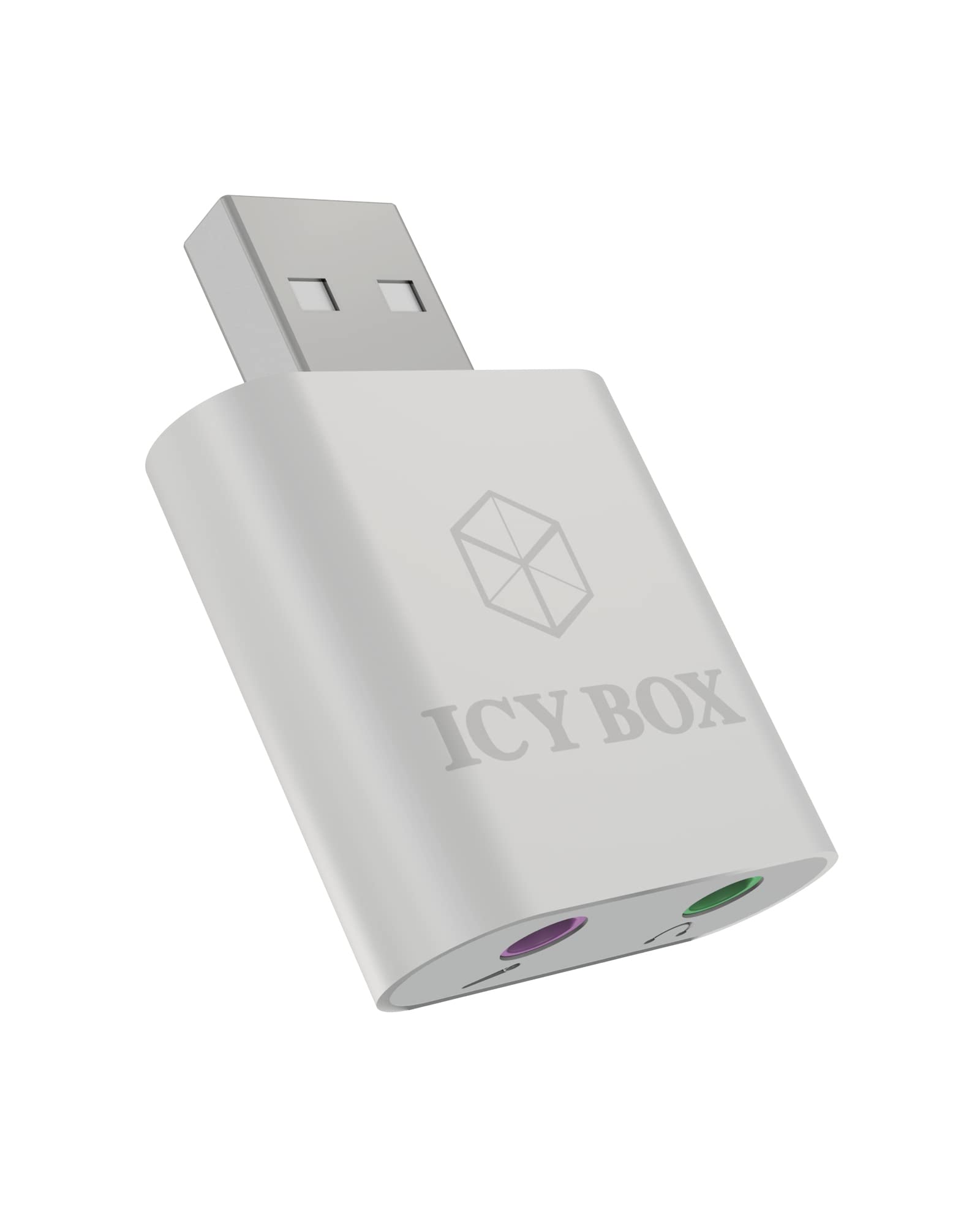 ICY BOX USB Audio Adapter - USB A/2 x 3.5mm Silver - Aluminium Housing - C-Media HS-100B Chipset