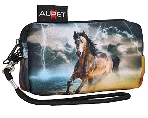 AUPET Horse Design Digital Camera Case Bag Pouch Coin Purse with Strap for Sony Samsung Nikon Canon Kodak