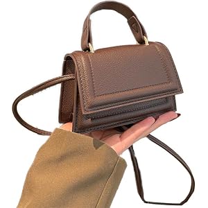 Crossbody Bag for Women Mini Top Handle Handbag Flap Shoulder Purse Textured Structured Trapezoid Satchel Solid Color