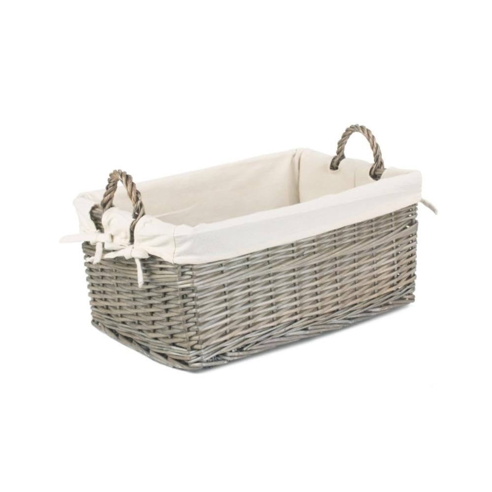 Red Hamper Medium Shallow Antique Wash Lined Storage Wicker Basket, Brown