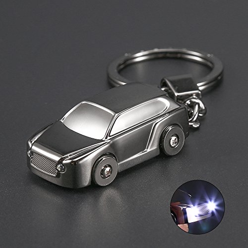 Car Key Chain Flashlight, Jobon 3 in 1 Keychain with 2 Modes LED Lights, Key Ring for Kids, Men, Women, Fancy Gift Ideas - Zinc Alloy (Grey)