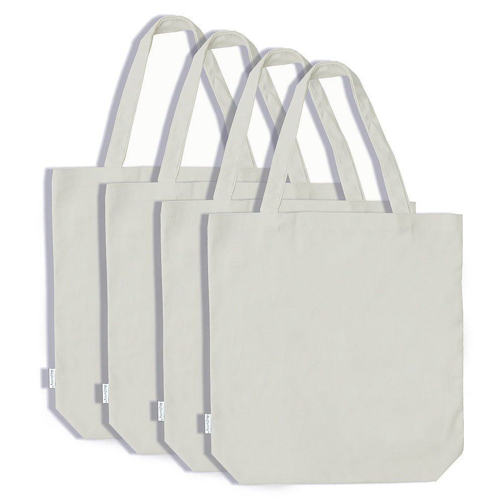 Augbunny 100% Cotton Canvas Shopping Tote Bag Grocery Bag 4-pack (White)