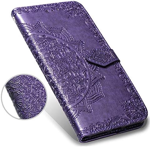 Galaxy S9 Plus Case,S9+ Plus Wallet Case,Luxury Henna Mandala Floral Flower PU Leather Flip Phone Protective Case Cover with Credit Card Slot Holder Kickstand for Samsung Galaxy S9 Plus,Purple