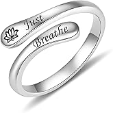 Just Breathe Rings for Women - Sterling Silver Lotus Yoga Inspired Hope Adjustable Thumb Rings for Women Inspirational Gift for Sisters Friends
