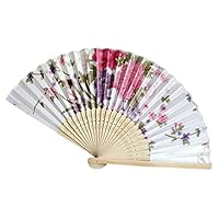 Fan-Ling Chinese Style Vintage Bamboo Folding Fan,Hand Held Flower Fan,China Dance Party Pocket Gifts,Elegant Ladies Folding Fan as Dance Party Wedding Decor (A)