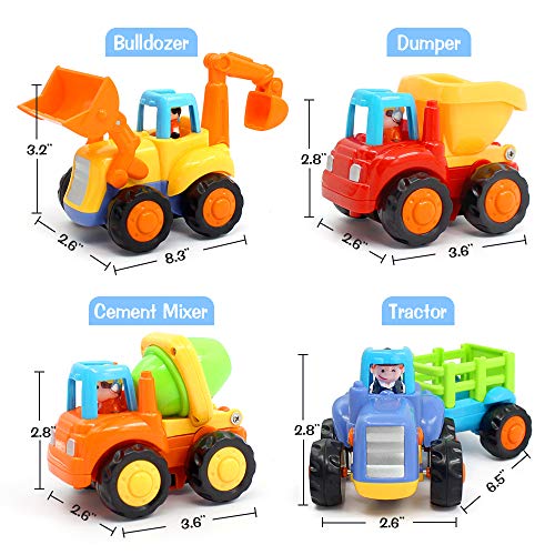 Friction Powered Cars Push and Go Toys Cars for Toddlers Baby Boys Inertia Toys Early Educational Toddler Toys Construction Vehicles Toys Kids Gift Tractor, Bulldozer, Cement Mixer, Dump Truck, 4Pcs - Thumbnail 6
